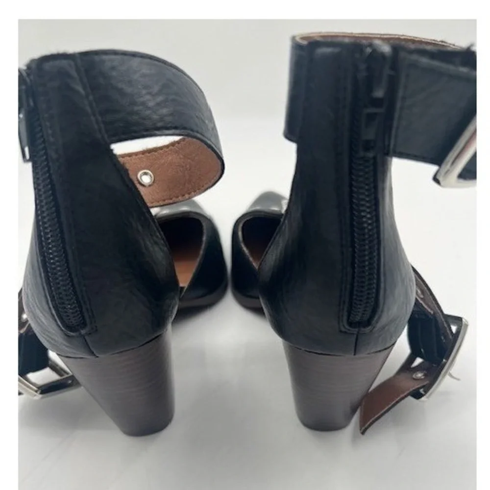 Hendrix Metal Pointed Metal Toe Buckle Block Heel Pumps Women 10 Black Edgy